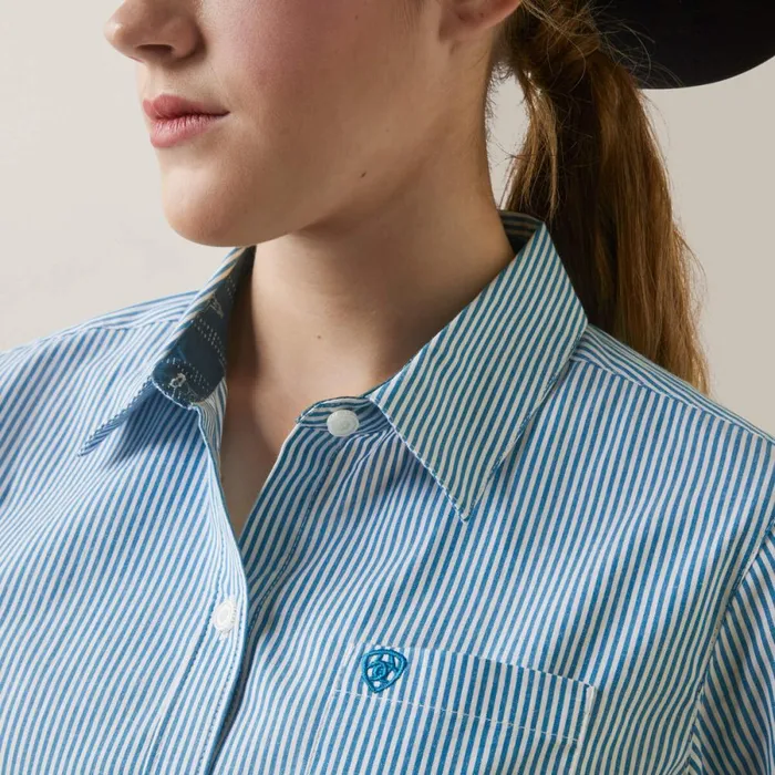 Kirby Stretch Shirt Crystal Teal Stripe Women Ariat TShirts and Tops