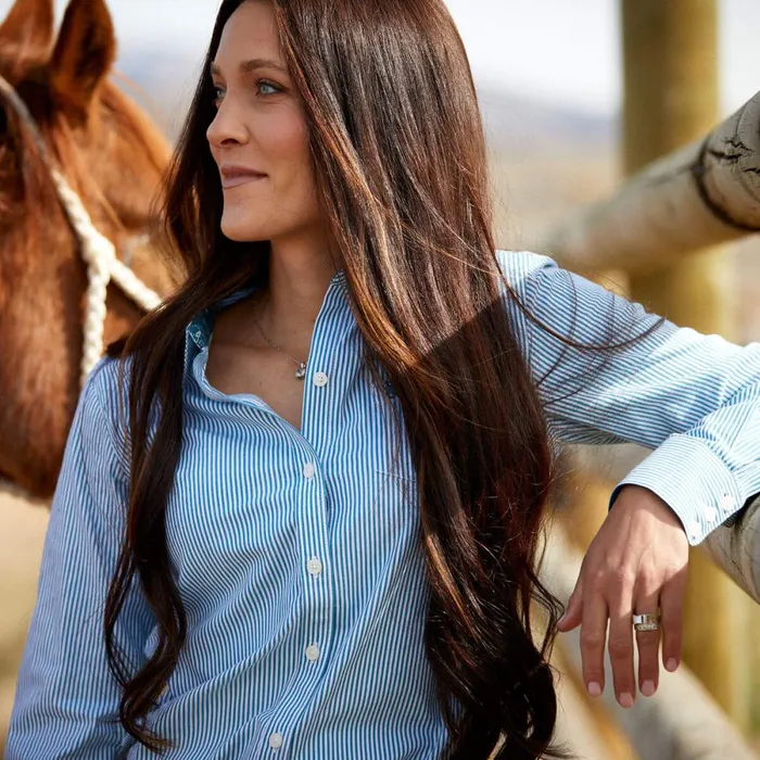 Kirby Stretch Shirt Crystal Teal Stripe Women Ariat TShirts and Tops