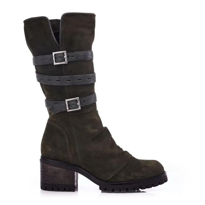 Knee High Boots Women Moda In Pelle Brendie Khaki Suede