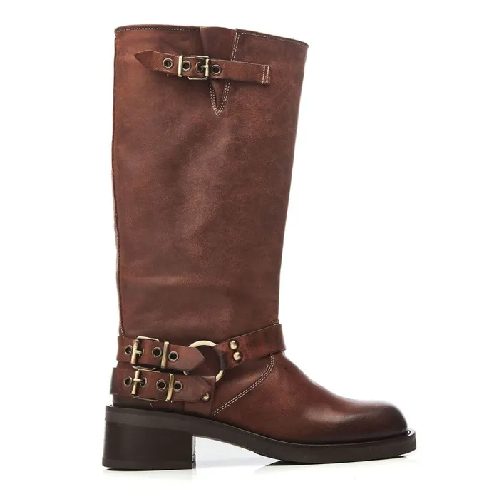 Knee High Boots Women Moda In Pelle Bsoleful BBiker Tan Leather