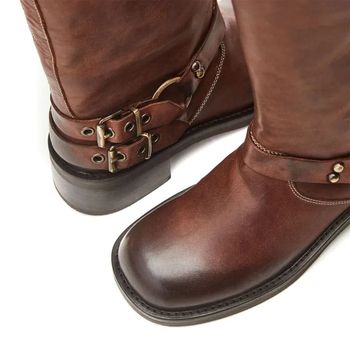 Knee High Boots Women Moda In Pelle Bsoleful BBiker Tan Leather