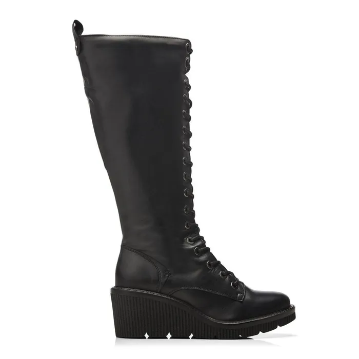 Knee High Boots Women Moda In Pelle Halliyah Black Leather