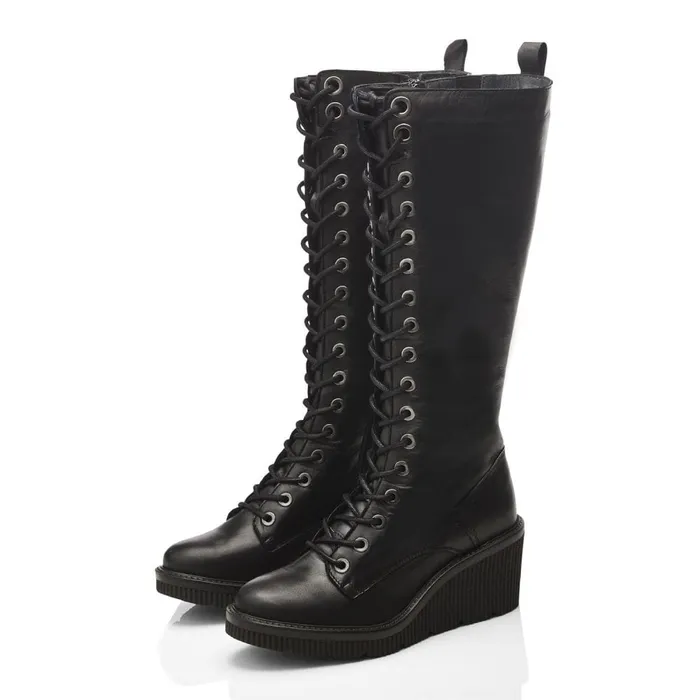 Knee High Boots Women Moda In Pelle Halliyah Black Leather