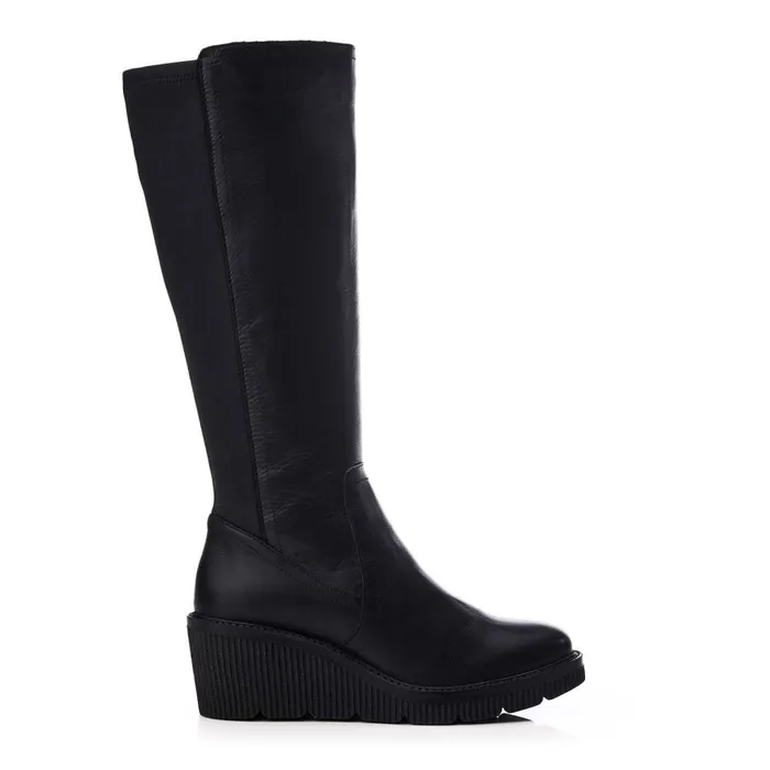 Knee High Boots Women Moda In Pelle Harpette Black Leather