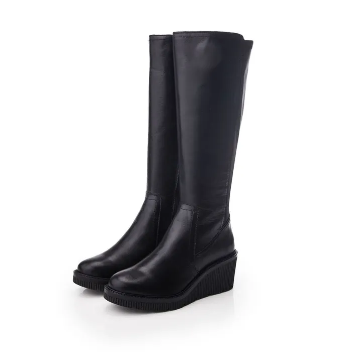 Knee High Boots Women Moda In Pelle Harpette Black Leather