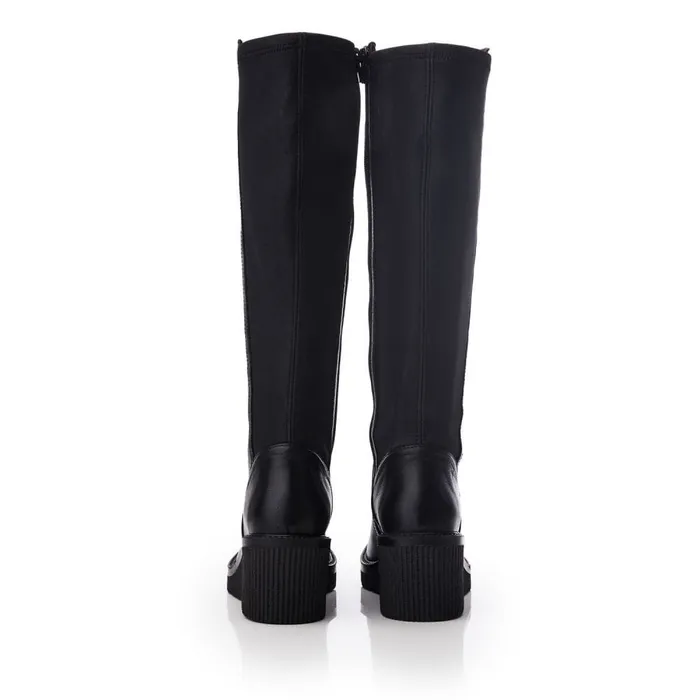 Knee High Boots Women Moda In Pelle Harpette Black Leather