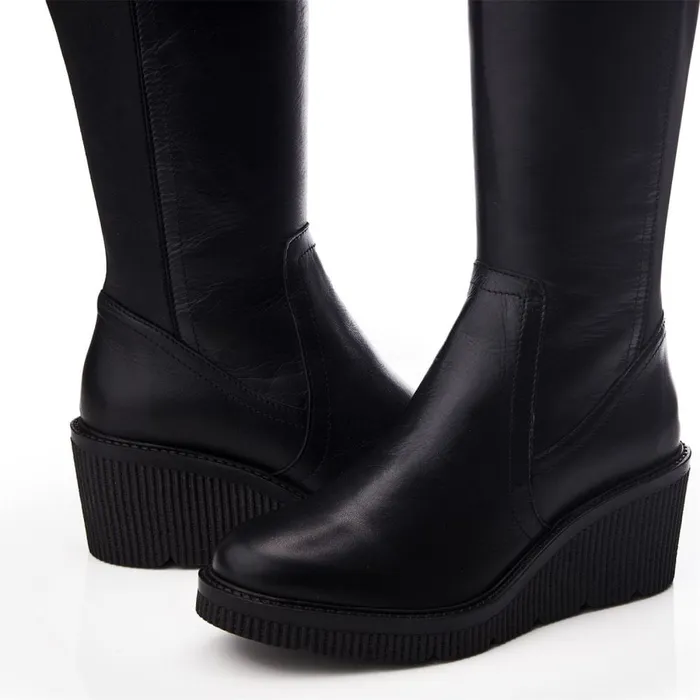 Knee High Boots Women Moda In Pelle Harpette Black Leather