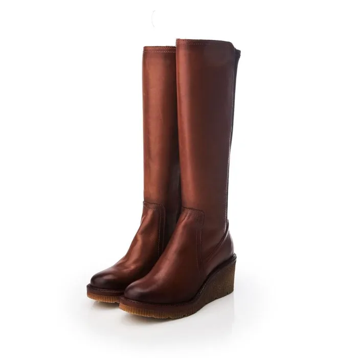 Knee High Boots Women Moda In Pelle Harpette Tan Leather