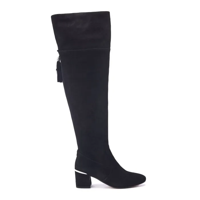 Knee High Boots Women Moda In Pelle Retta Black Suede