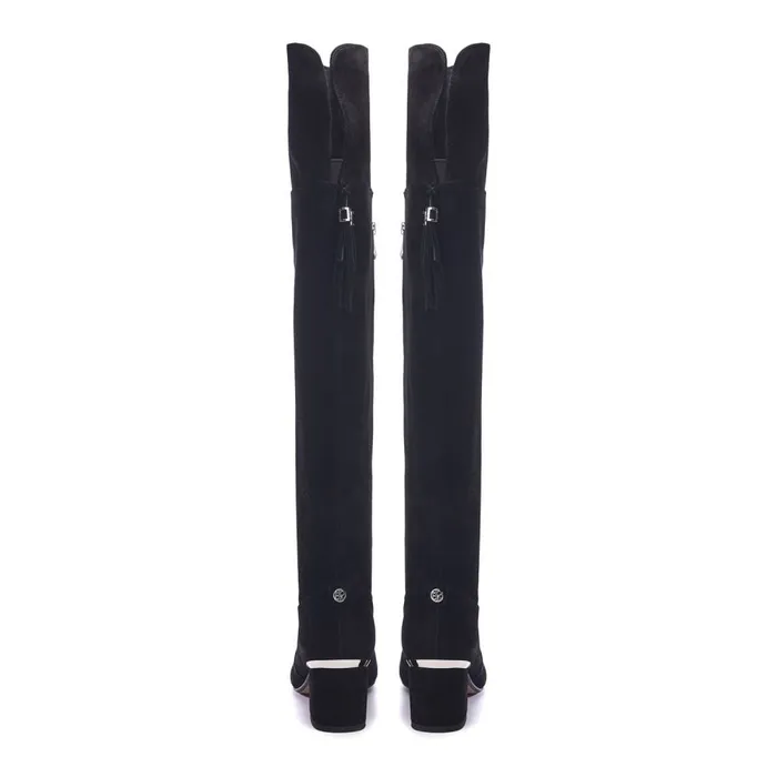 Knee High Boots Women Moda In Pelle Retta Black Suede