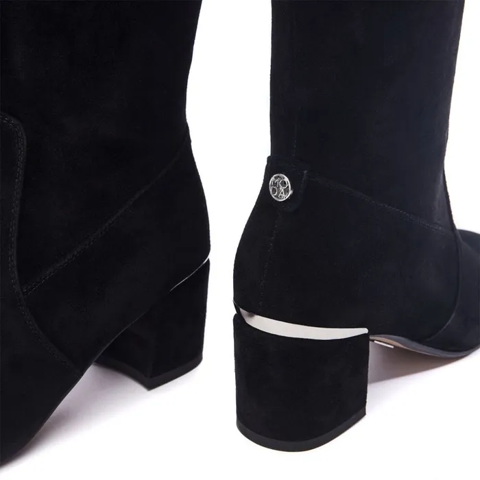 Knee High Boots Women Moda In Pelle Retta Black Suede