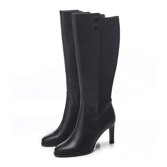 Knee High Boots Women Moda In Pelle Salanda Black Leather