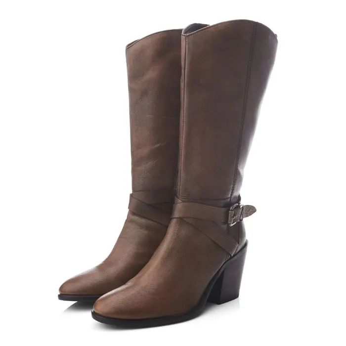 Knee High Boots Women Moda In Pelle Serana Taupe Leather