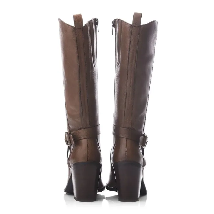 Knee High Boots Women Moda In Pelle Serana Taupe Leather