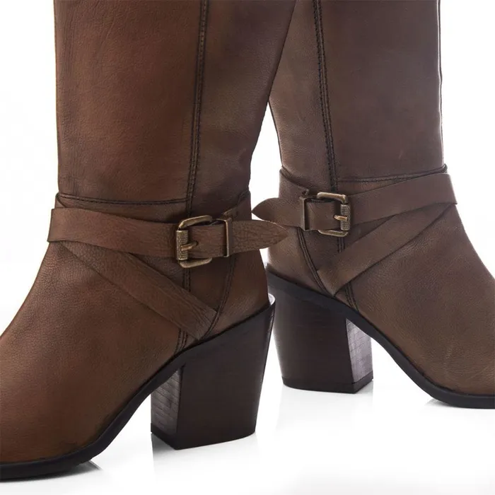Knee High Boots Women Moda In Pelle Serana Taupe Leather