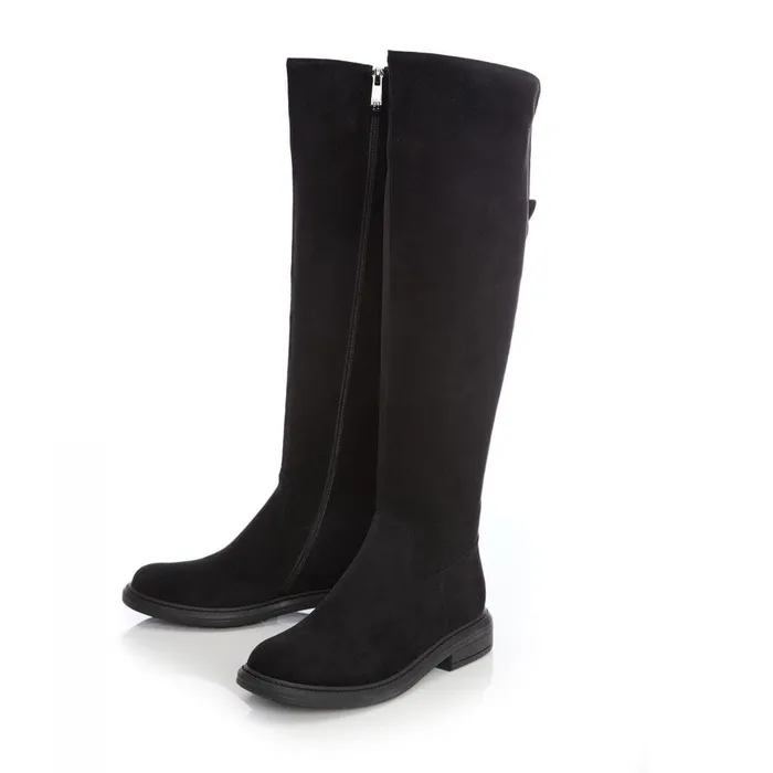 Knee High Boots Women Moda In Pelle Skyla Black Alcantara