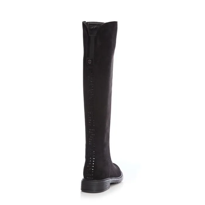 Knee High Boots Women Moda In Pelle Skyla Black Alcantara