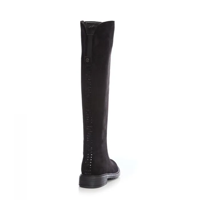 Knee High Boots Women Moda In Pelle Skyla Black Alcantara