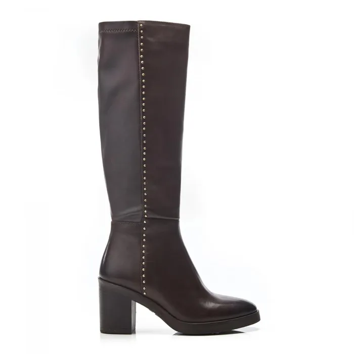 Knee High Boots Women Moda In Pelle Trinitie Dark Brown Leather
