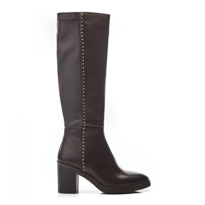 Knee High Boots Women Moda In Pelle Trinitie Dark Brown Leather