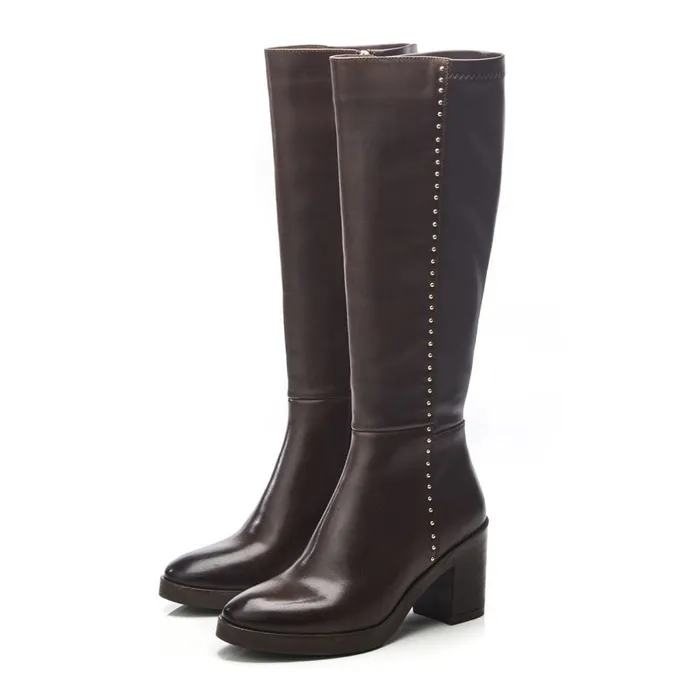 Knee High Boots Women Moda In Pelle Trinitie Dark Brown Leather