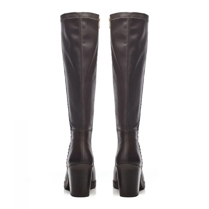 Knee High Boots Women Moda In Pelle Trinitie Dark Brown Leather