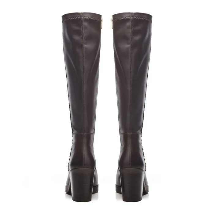 Knee High Boots Women Moda In Pelle Trinitie Dark Brown Leather