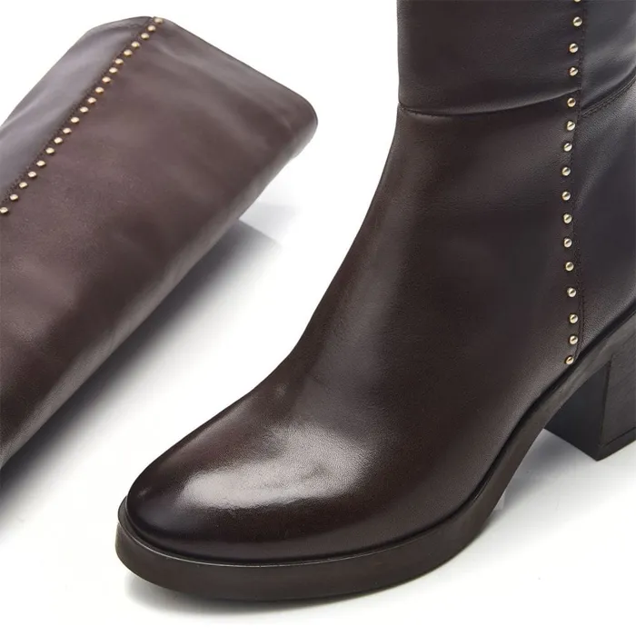Knee High Boots Women Moda In Pelle Trinitie Dark Brown Leather
