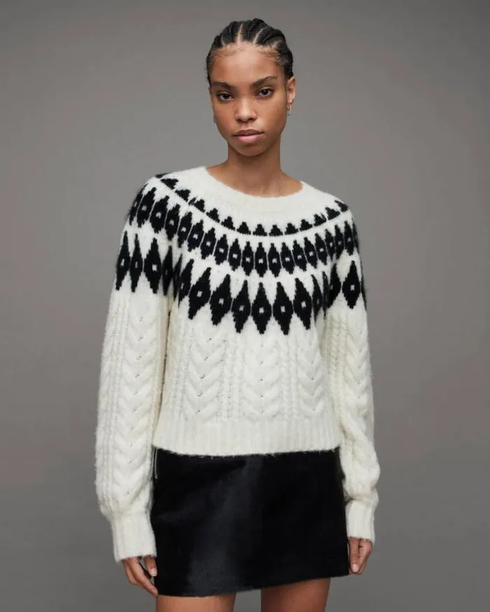 Larson Fair Isle Crew Neck Sweater Chalkblack Women AllSaints Sweaters