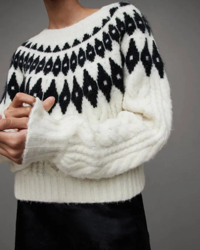 Larson Fair Isle Crew Neck Sweater Chalkblack Women AllSaints Sweaters