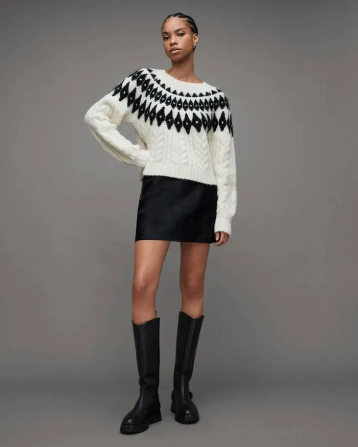 Larson Fair Isle Crew Neck Sweater Chalkblack Women AllSaints Sweaters