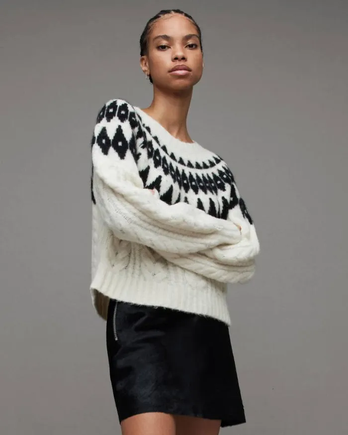 Larson Fair Isle Crew Neck Sweater Chalkblack Women AllSaints Sweaters