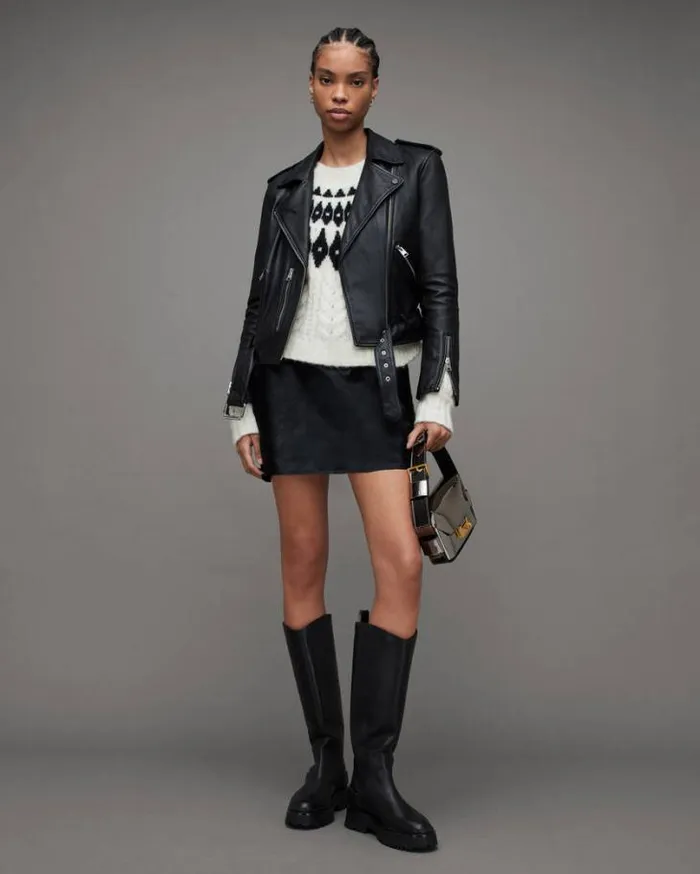 Larson Fair Isle Crew Neck Sweater Chalkblack Women AllSaints Sweaters