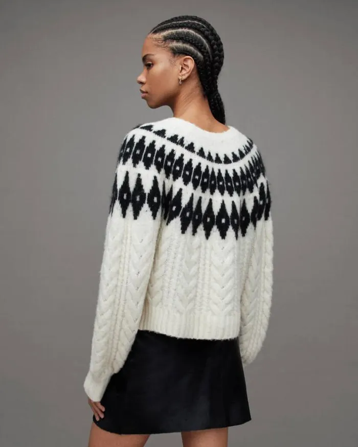 Larson Fair Isle Crew Neck Sweater Chalkblack Women AllSaints Sweaters