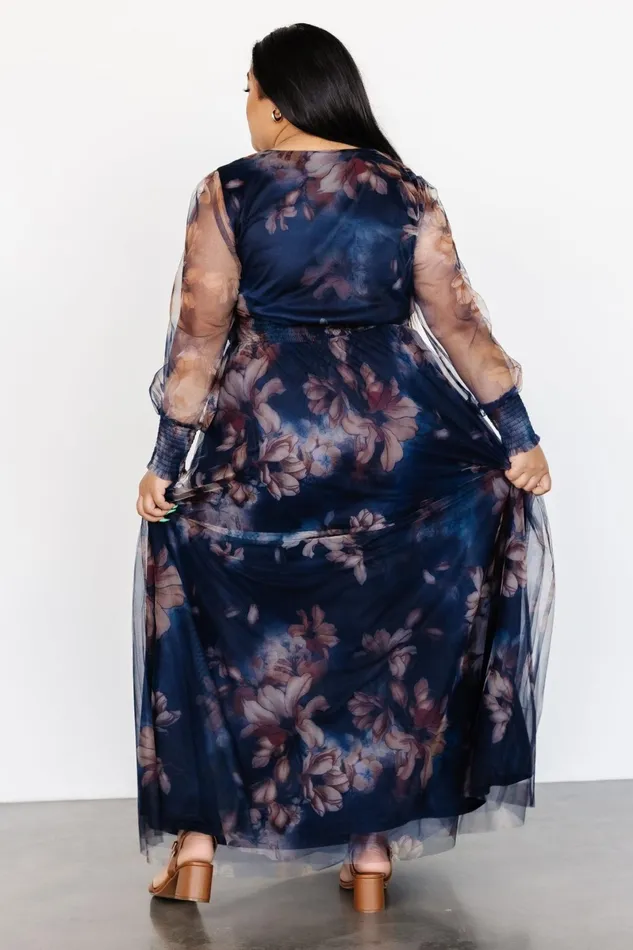 Layla Tulle Maxi Dress Dark Blue Floral Women Baltic Born Tulle Styles