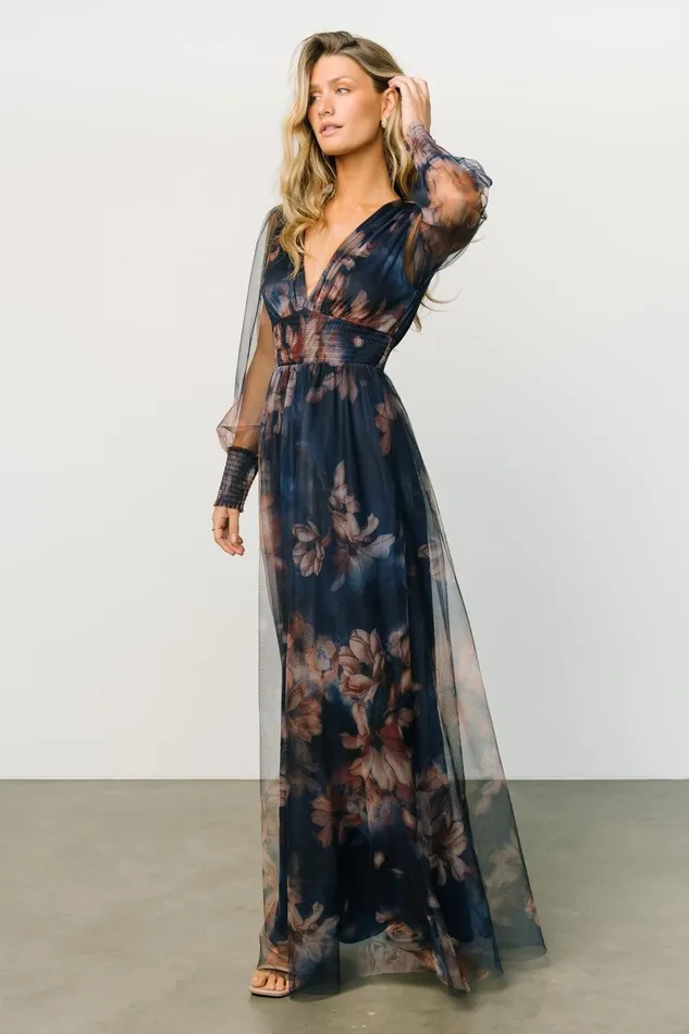 Layla Tulle Maxi Dress Dark Blue Floral Women Baltic Born Tulle Styles