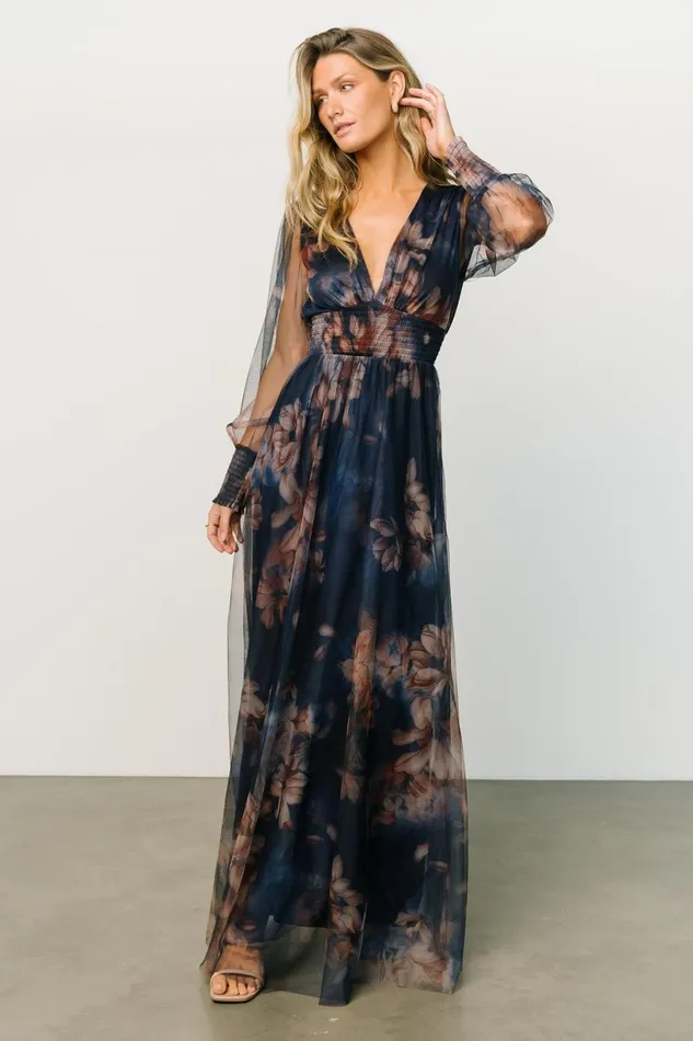 Layla Tulle Maxi Dress Dark Blue Floral Women Baltic Born Tulle Styles
