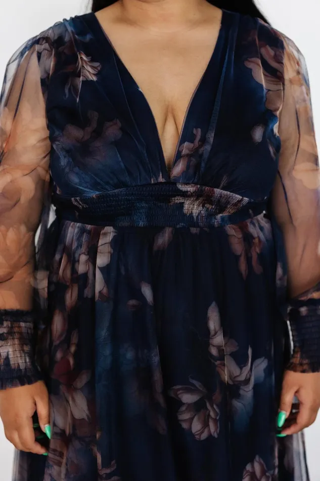 Layla Tulle Maxi Dress Dark Blue Floral Women Baltic Born Tulle Styles