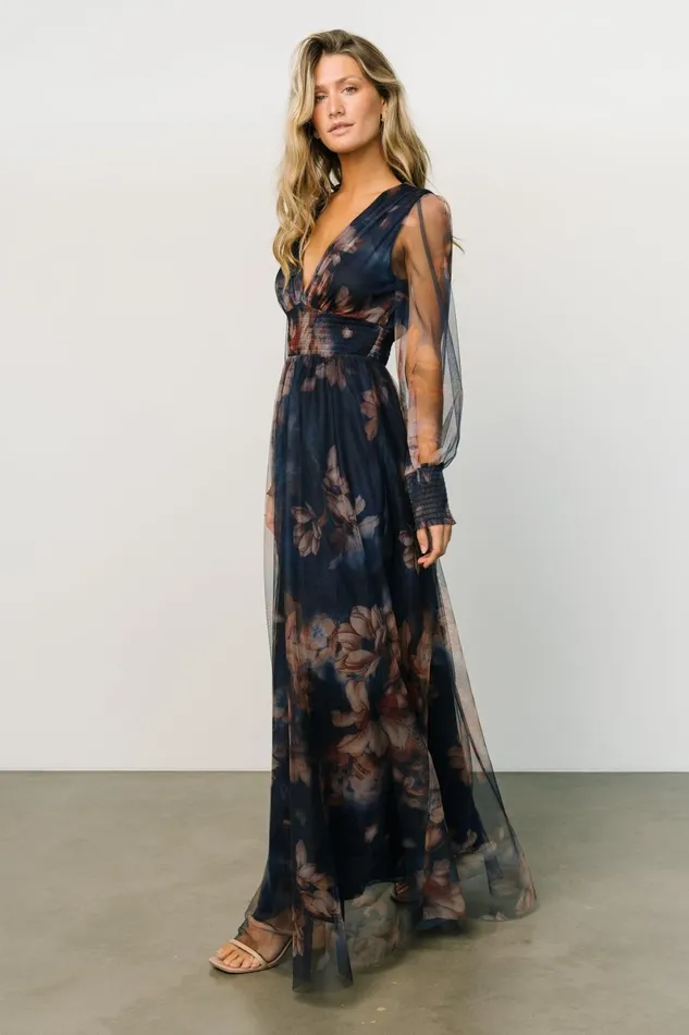 Layla Tulle Maxi Dress Dark Blue Floral Women Baltic Born Tulle Styles