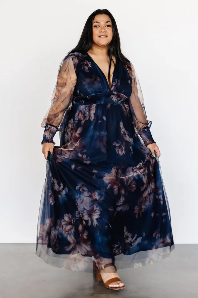 Layla Tulle Maxi Dress Dark Blue Floral Women Baltic Born Tulle Styles