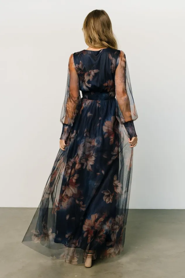 Layla Tulle Maxi Dress Dark Blue Floral Women Baltic Born Tulle Styles