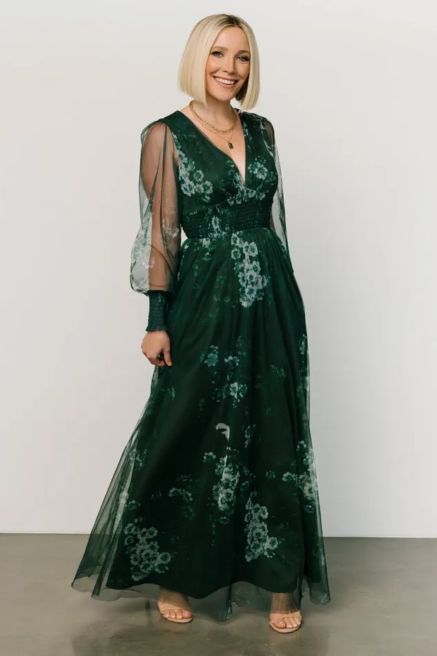 Layla Tulle Maxi Dress Dark Green Multi Women Baltic Born Tulle Styles