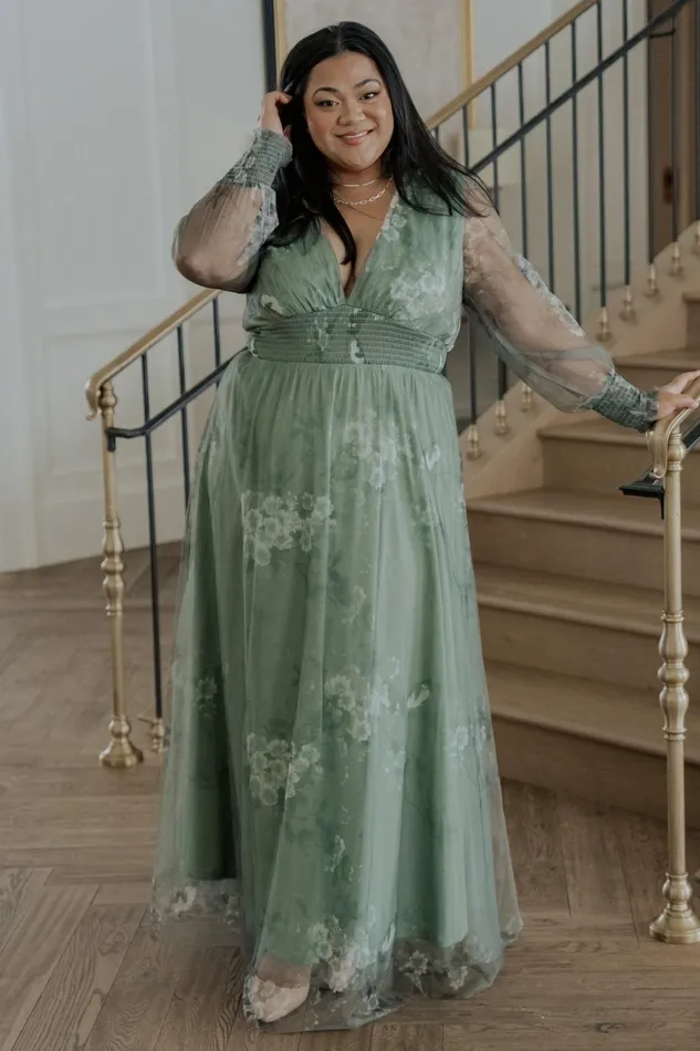 Layla Tulle Maxi Dress Dusty Green Floral Women Baltic Born Tulle Styles