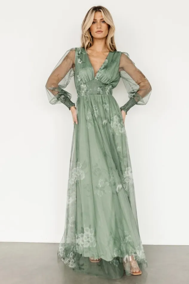 Layla Tulle Maxi Dress Dusty Green Floral Women Baltic Born Tulle Styles