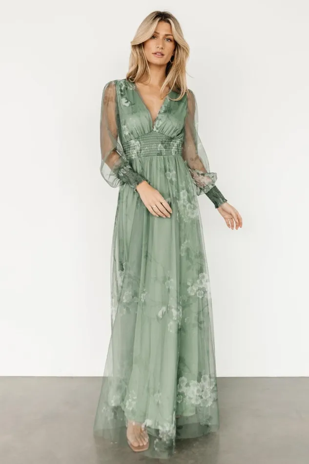 Layla Tulle Maxi Dress Dusty Green Floral Women Baltic Born Tulle Styles