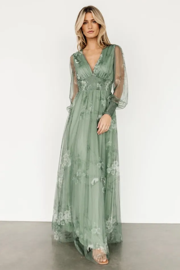 Layla Tulle Maxi Dress Dusty Green Floral Women Baltic Born Tulle Styles