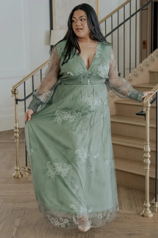 Layla Tulle Maxi Dress Dusty Green Floral Women Baltic Born Tulle Styles