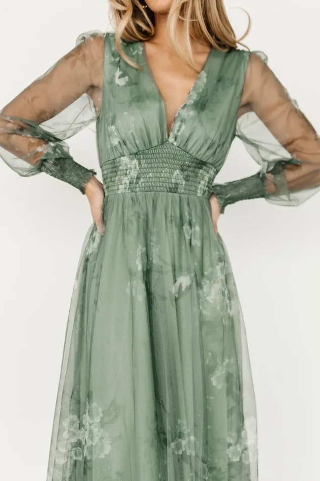 Layla Tulle Maxi Dress Dusty Green Floral Women Baltic Born Tulle Styles