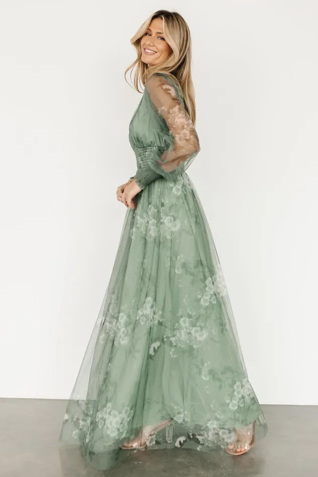 Layla Tulle Maxi Dress Dusty Green Floral Women Baltic Born Tulle Styles