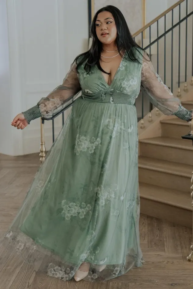 Layla Tulle Maxi Dress Dusty Green Floral Women Baltic Born Tulle Styles